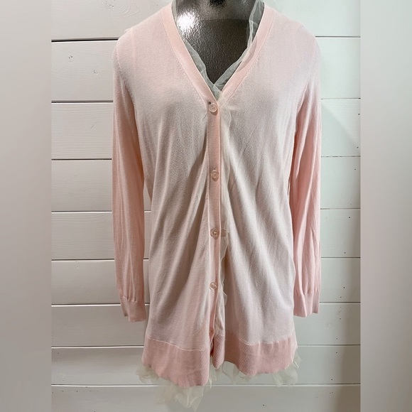 TWINSET baby pink cardigan  with tulle hem  size M - Picture 1 of 14